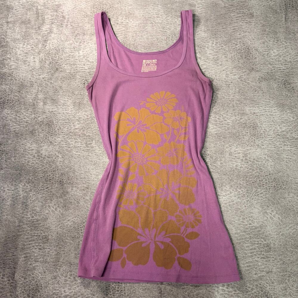 Purple Ribbed Floral Tank Top